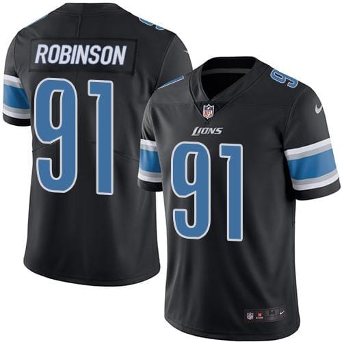 Lions #91 A'Shawn Robinson Black Stitched Limited Rush Nike Jersey