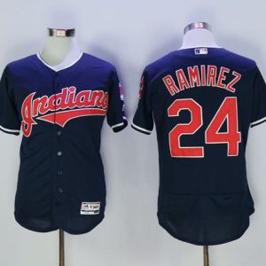 Indians #24 Manny Ramirez Navy Blue Flexbase Authentic Collection Stitched Jersey