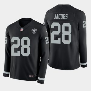 Raiders #28 Josh Jacobs Black Long Sleeve Stitched Jersey