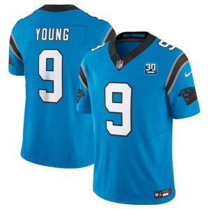 Carolina Panthers #9 Bryce Young Blue 2024 30th Anniversary Patch F.U.S.E. Vapor Limited Stitched Jersey