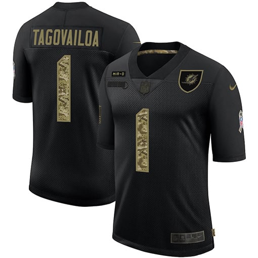 Miami Dolphins #1 Tua Tagovailoa 2020 Black Camo Salute To Service Limited Stitched Jersey