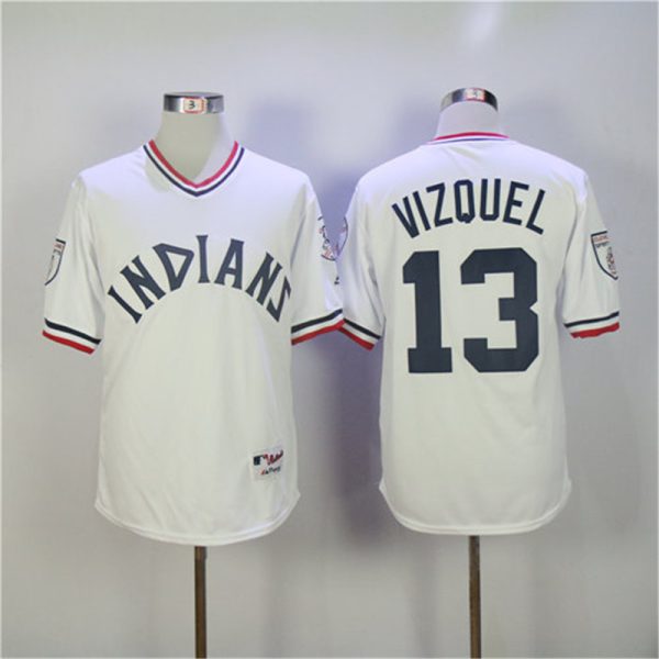 Cleveland Indians #13 Omar Vizquel White Pullover Cool Base Stitched Jersey