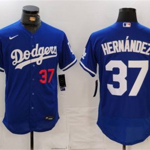 Los Angeles Dodgers #37 Teoscar Hern¨¢ndez Blue Flex Base Stitched Jersey
