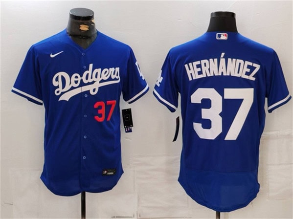 Los Angeles Dodgers #37 Teoscar Hern¨¢ndez Blue Flex Base Stitched Jersey
