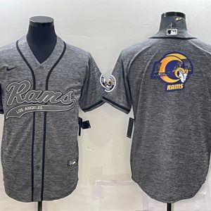 Los Angeles Rams Gray Team Big Logo With Patch Cool Base Stitched Baseball Jersey