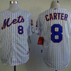 Mets #8 Gary Carter White(Blue Strip) Home Cool Base Stitched Jersey