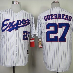 Mitchell And Ness 2000 Expos #27 Vladimir Guerrero White Blue Strip Stitched Throwback Jersey