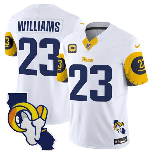 Los Angeles Rams #23 Kyren Williams White 2025 4-Star C Patch F.U.S.E. V2 Limited Stitched Jersey