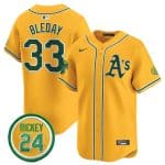 Oakland Athletics #33 JJ Bleday Yellow 2024 Limited With Rickey Henderson Patch Stitched Jersey