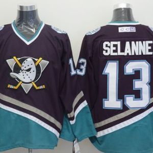Ducks #13 Teemu Selanne Purple Turquoise CCM Throwback Stitched Jersey