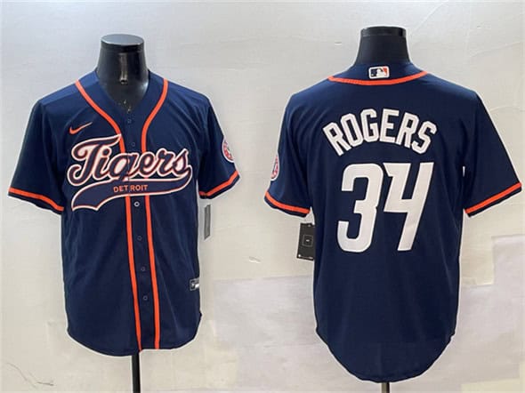 Detroit Tigers #34 Jake Rogers Navy With Patch Cool Base Stitched Jersey