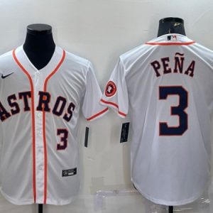 Houston Astros #3 Jeremy Pena White With Patch Cool Base Stitched Jersey