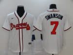 Atlanta Braves #7 Dansby Swanson White Cool Base Stitched Jersey