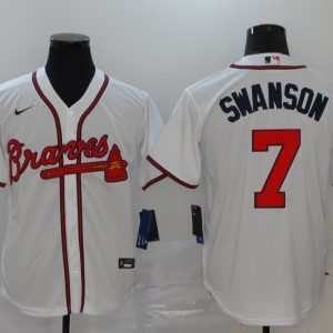 Atlanta Braves #7 Dansby Swanson White Cool Base Stitched Jersey