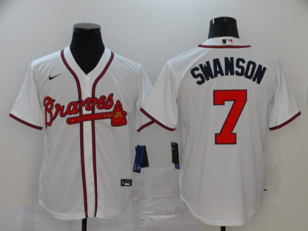 Atlanta Braves #7 Dansby Swanson White Cool Base Stitched Jersey