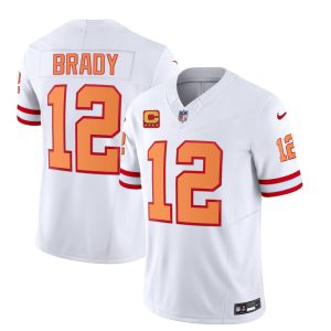 Tampa Bay Buccaneers #12 Tom Brady 2023 F.U.S.E. White With 4-Star C Patch Throwback Limited Stitched Jersey
