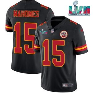 Kansas City Chiefs #15 Patrick Mahomes Black Super Bowl LVII Patch Vapor Untouchable Limited Stitched Jersey