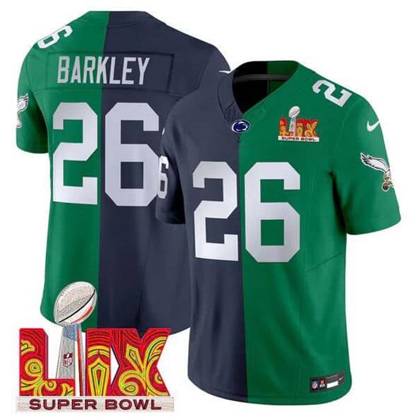 Philadelphia Eagles #26 Saquon Barkley Kelly Green Navy 2025 Super Bowl LIX Patch F.U.S.E. Vapor Untouchable Limited Stitched Jersey