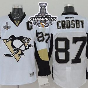 Penguins #87 Sidney Crosby White 2016 Stanley Cup Champions Stitched Jersey