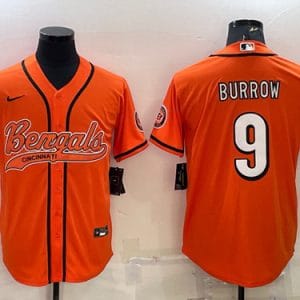 Cincinnati Bengals #9 Joe Burrow Orange With Patch Cool Base Stitched Baseball Jersey