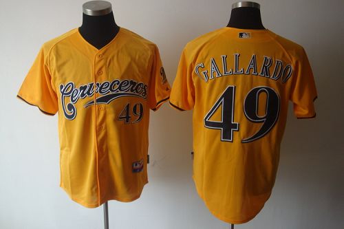 Brewers #49 Yovani Gallardo Yellow Cerveceros Cool Base Stitched Jersey