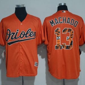 Baltimore Orioles #13 Manny Machado Orange Team Logo Print Cool Base Stitched Jersey