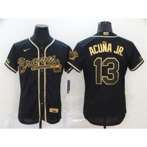 Atlanta Braves White #13 Ronald Acuna Jr 2020 Black Golden Flex Base Stitched Jersey