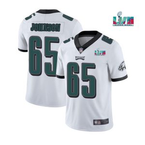 Philadelphia Eagles #65 Lane Johnson White Super Bowl LVII Patch Vapor Untouchable Limited Stitched Jersey