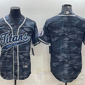 Tennessee Titans Blank Gray Camo With Patch Cool Base Stitched Baseball Jersey