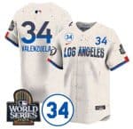 Los Angeles Dodgers #34 Toro Valenzuela Cream 2024 World Series With No. 34 Patch City Connect Limited Stitched Jersey