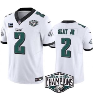 Philadelphia Eagles #2 Darius Slay JR White 2024 NFC East Champions With 3-Star C Patch F.U.S.E. Vapor Untouchable Limited Stitched Jersey