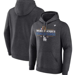 Los Angeles Dodgers Heather Charcoal 2024 World Series Champions Locker Room Pullover Hoodie