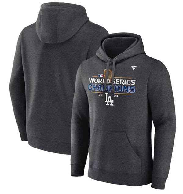 Los Angeles Dodgers Heather Charcoal 2024 World Series Champions Locker Room Pullover Hoodie