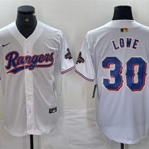 Texas Rangers #30 Nathaniel Lowe White Gold Cool Base Stitched Jersey