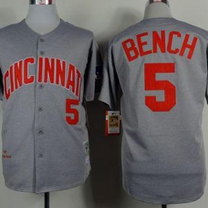 Mitchell And Ness 1969 Reds #5 Johnny Bench Grey Throwback Stitched Jersey
