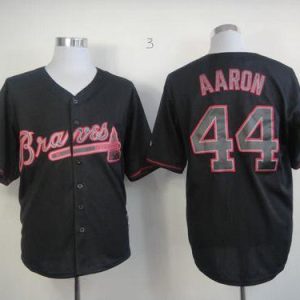 Braves #44 Hank Aaron Black Fashion Stitched Jersey
