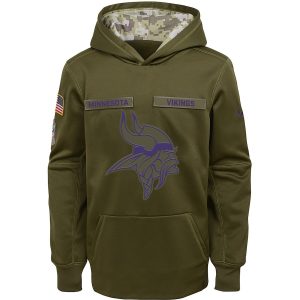 Youth Minnesota Vikings Olive Salute To Service Pullover Performance NFL Hoodie