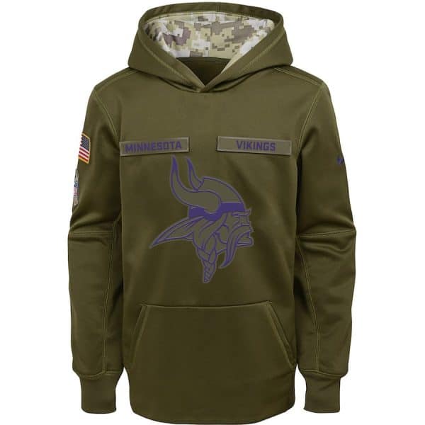 Youth Minnesota Vikings Olive Salute To Service Pullover Performance NFL Hoodie