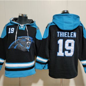 Carolina Panthers #19 Adam Thielen Black Ageless Must-Have Lace-Up Pullover Hoodie