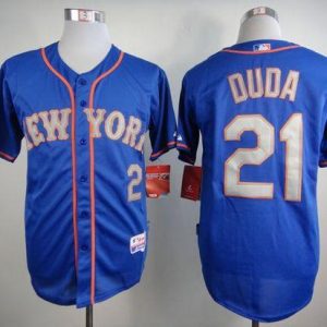 Mets #21 Lucas Duda Blue(Grey NO.) Alternate Road Cool Base Stitched Jersey