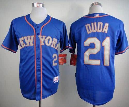 Mets #21 Lucas Duda Blue(Grey NO.) Alternate Road Cool Base Stitched Jersey