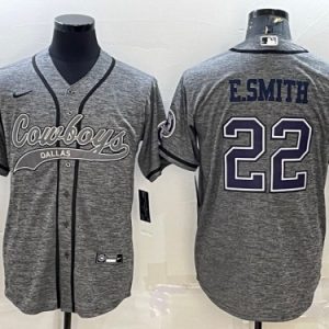 Dallas Cowboys #22 Emmitt Smith Gray With Patch Cool Base Stitched Jersey