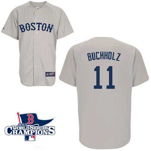 Red Sox #11 Clay Buchholz Grey Cool Base 2013 World Series Champions Patch Stitched Jersey
