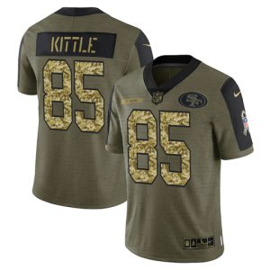 San Francisco 49ers #85 George Kittle 2021 Olive Camo Salute To Service Limited Stitched Jersey