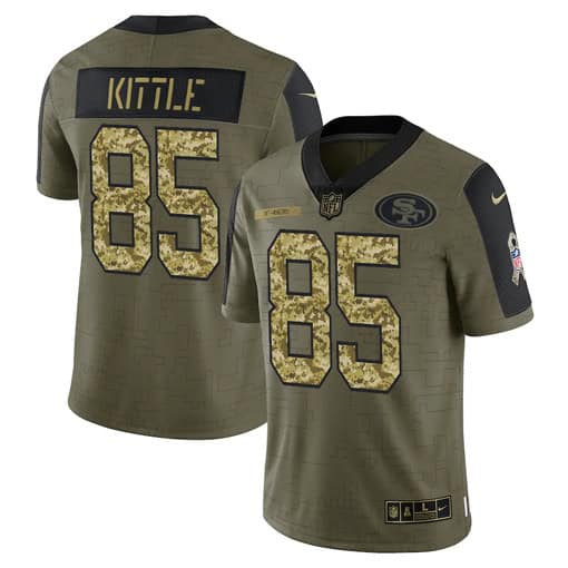 San Francisco 49ers #85 George Kittle 2021 Olive Camo Salute To Service Limited Stitched Jersey