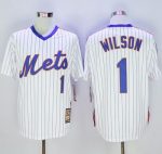 Mitchell And Ness Mets #1 Mookie Wilson Stitched White Blue Strip Throwback Jersey