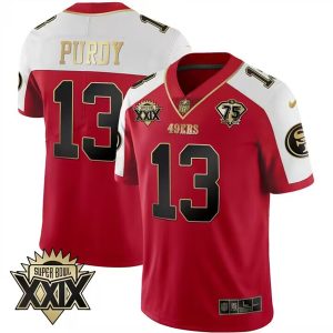 San Francisco 49ers #13 Brock Purdy Red Gold Super Bowl XXIX Patch Limited Stitched Jersey