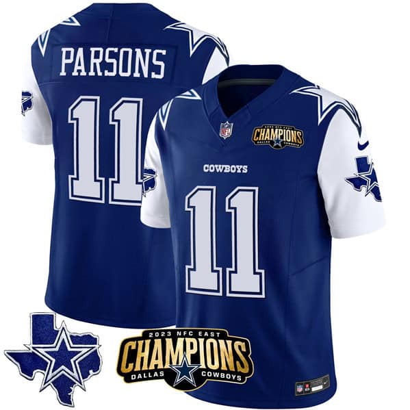 Dallas Cowboys #11 Micah Parsons Blue White 2023 F.U.S.E. NFC East Champions Patch Stitched Jersey