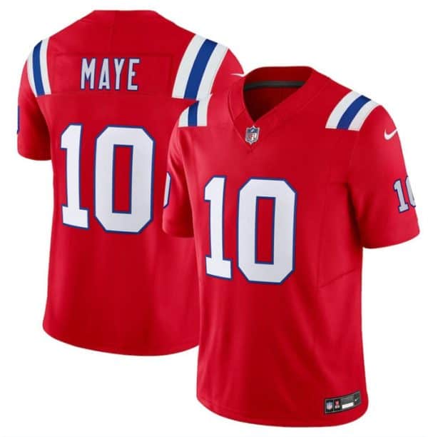 New England Patriots #10 Drake Maye Red 2024 Draft F.U.S.E. Vapor Limited Stitched Jersey
