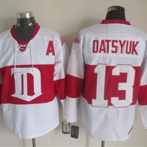 Red Wings #13 Pavel Datsyuk White Winter Classic CCM Throwback Stitched Jersey